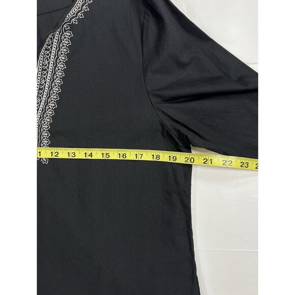 rafaella Top women Size 10 black cotton embroidered 3/4 Sleeves Medium - Picture 8 of 10